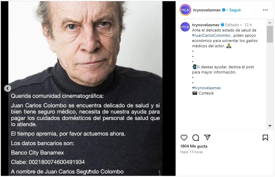 Juan Carlos Colombo se encuentra "delicado de salud", reportan.