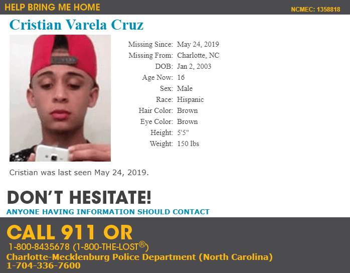 Niños y Adolescentes hispanos extraviados en Carolina del Norte