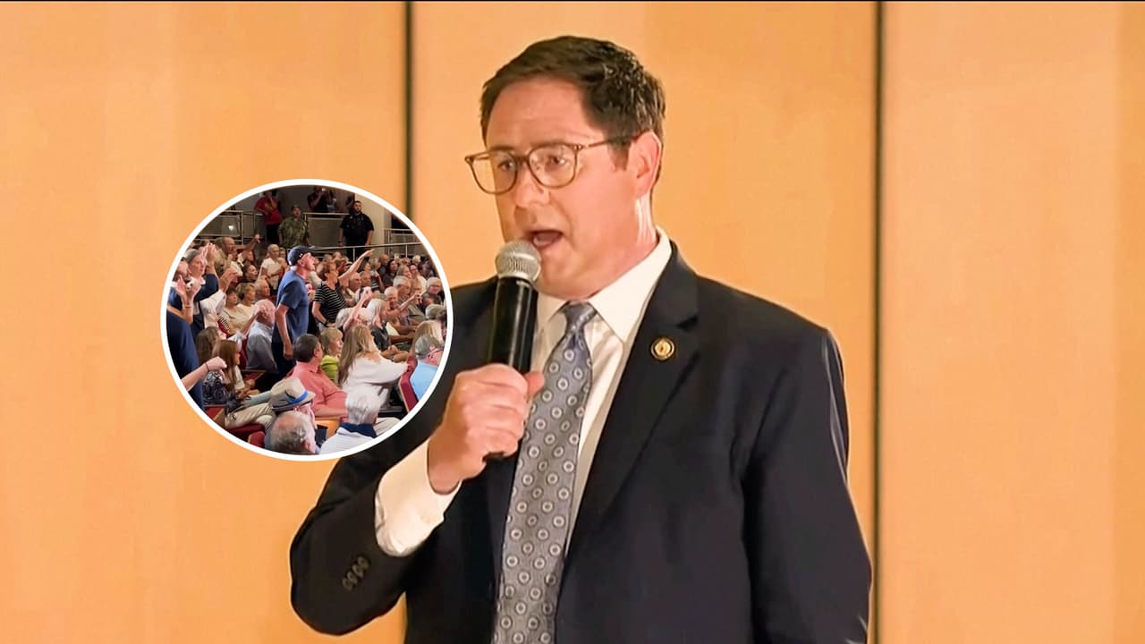 Abuchean a legislador republicano que defendía las políticas de Trump: “Que paguen los ricos”