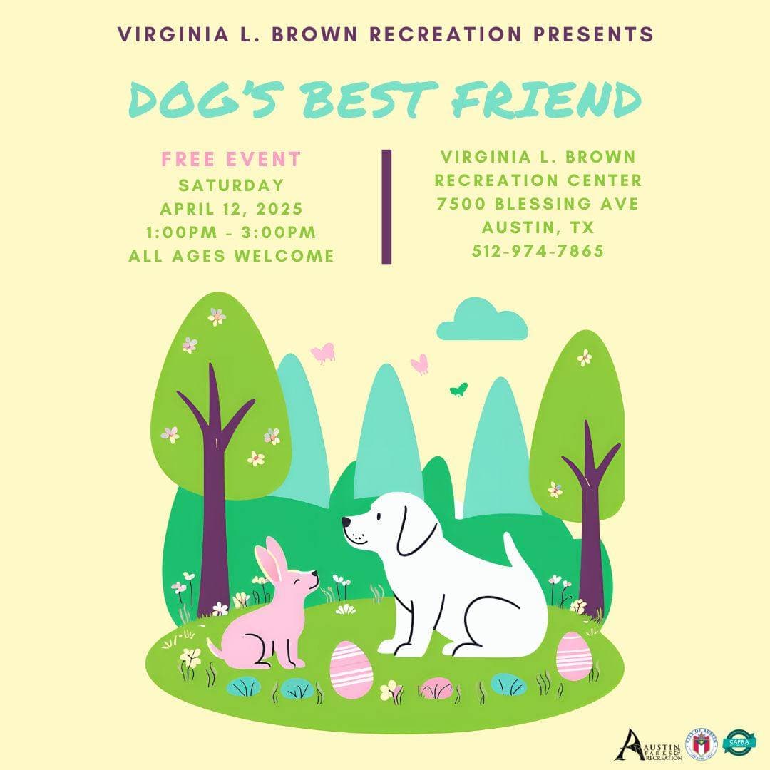 <h3 class="cms-H3-H3">Abril 12, sábado</h3>
<br>
<br>
<b><u>Dog’s best friend</u></b>
<br>
<br>📍Virginia L. Brown Recreation Center, 7500 Blessing Avenue, Austin
<br>⏰Horario: 1:00 pm a 3:00 pm
<br>
<br>Trae a tu perritos disfrazado para ganar el concurso y aprovechen la oportunidad de tomarse fotos con el Conejito de Pascua.
<br>