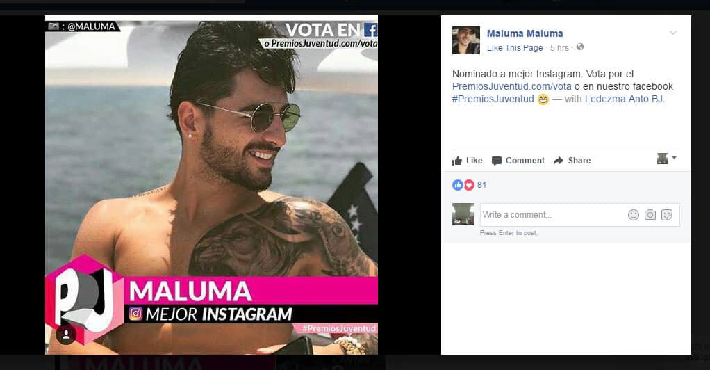 Y él también compite a Mejor Instagram y Mejor Fashionista.