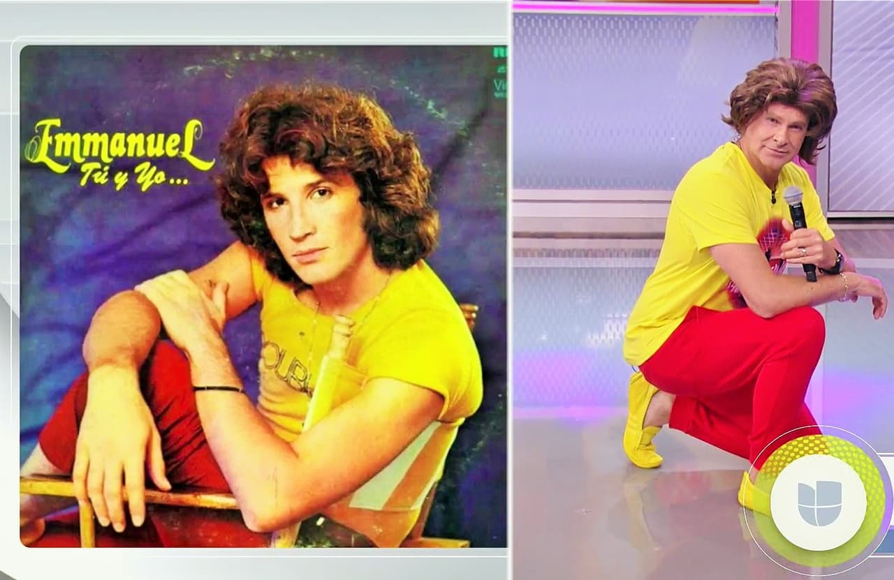 Qúe tal Alan Tacher imitando a Emmanuel con vestuario y cabello ochentero .