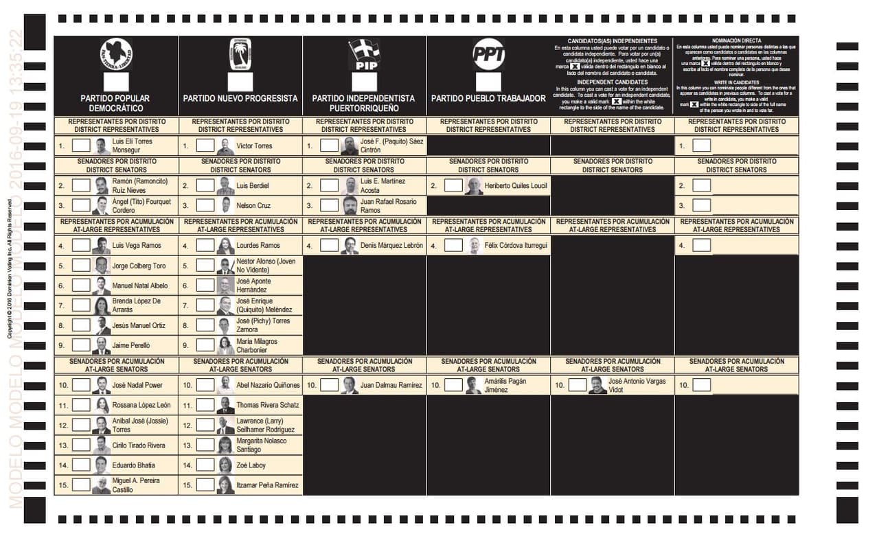 Este es un ejemplo de la papeleta legislativa para uno de los precintos en Ponce.
