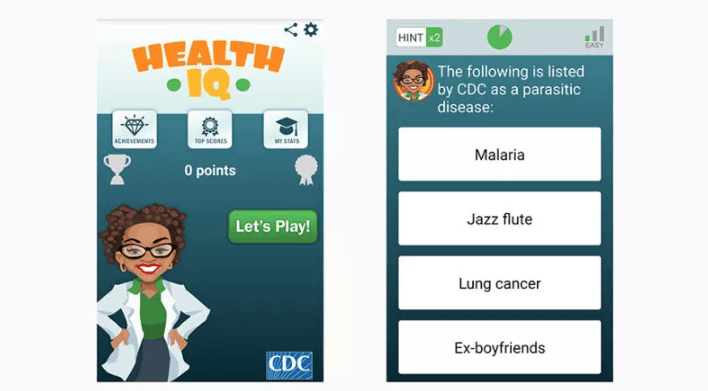 Todos podríamos saber un poco más sobre cómo llevar vidas saludables, y la aplicación Health IQ del CDC se encarga de eso: recibirás un montón de preguntas estilo Trivial con el propósito de ayudarte a ti y a tu familia a estar sanos y en forma.
<br>
<br>Es notable el esfuerzo que hace la app en gamificación, otorgando puntos y logros, pero en realidad busca que aprendas cosas importantes: cuánta crema solar necesitas echarte, cuántos segundos tienes que lavarte las manos para matar los gérmenes...
<br>
<br>
<ul>
 <li style="box-sizing: inherit; margin: 0px 0px 6px; padding: 0px 0px 0px 2.25rem;"><b>Health IQ</b> (free) para <a href="https://play.google.com/store/apps/details?id=gov.cdc.healthiq" target="_blank">Android</a> e <a href="https://itunes.apple.com/us/app/cdc-health-iq/id885605342?mt=8" target="_blank">iOS</a></li>
</ul>