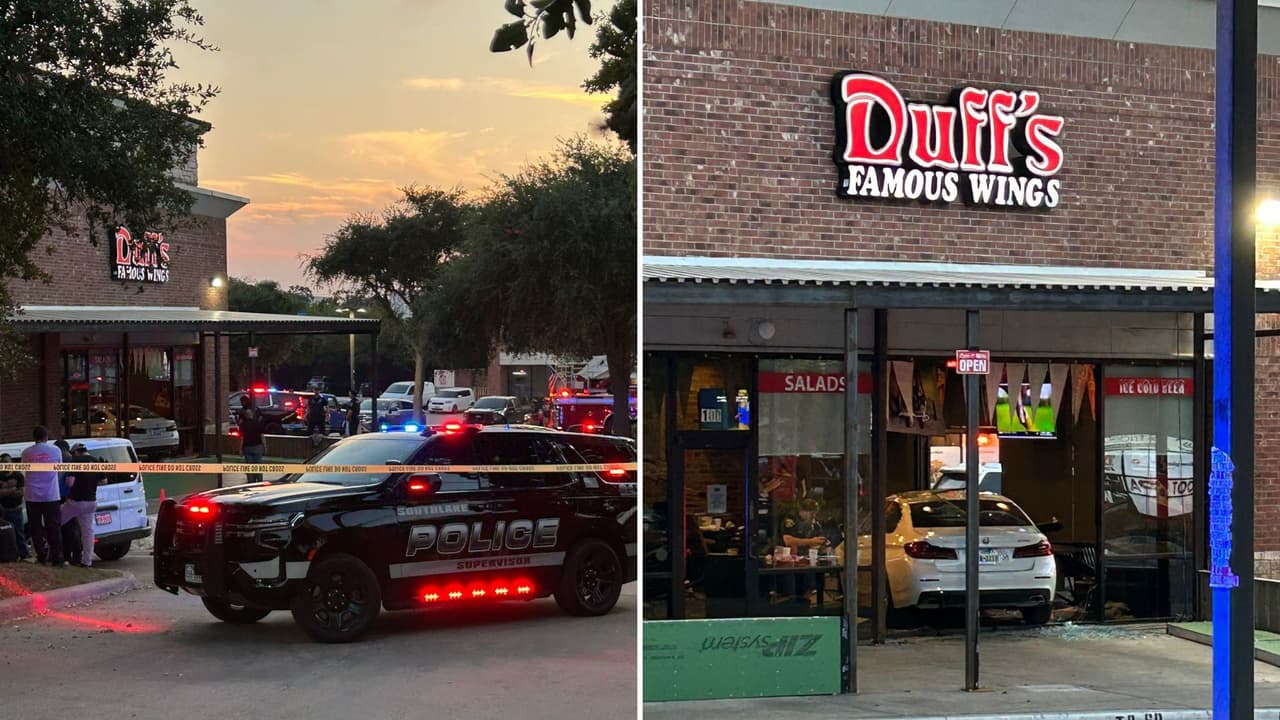 En Southlake, un conductor estrelló su auto contra el
<b>restaurante de alitas Duff's Famous Wings</b>, en E. Southlake Blvd.