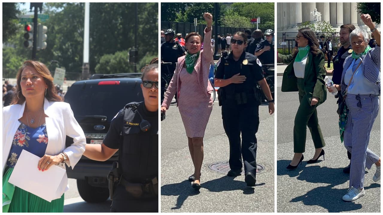Las representantes Verónica Escobar, Nydia Velazquez y Bonnie Watson Coleman.