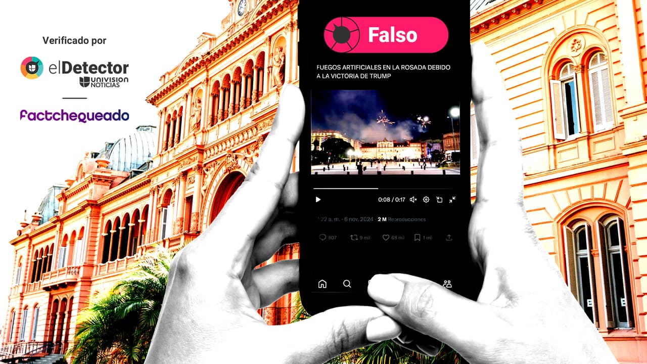 Este no es un video de fuegos artificiales lanzados desde la Casa Rosada en Argentina para celebrar el triunfo de Donald Trump