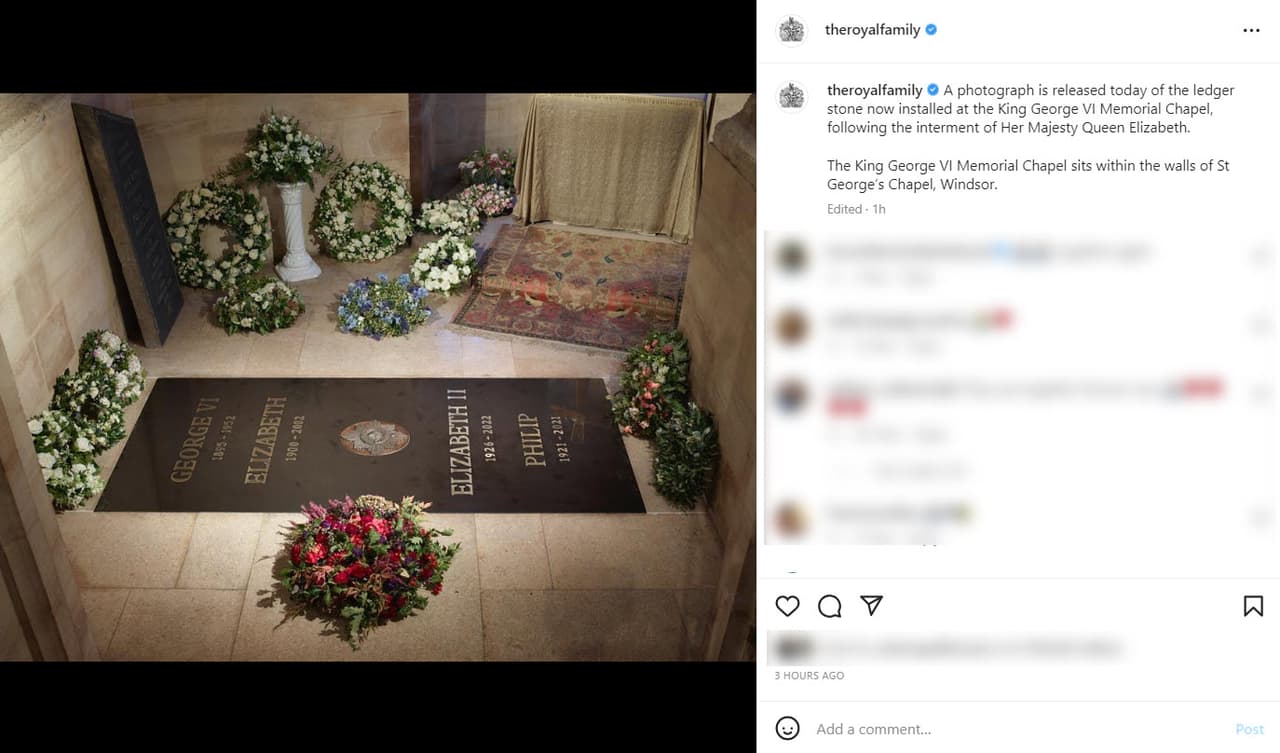 Así luce la tumba de la reina Isabel II en la capilla en honor al rey Jorge VI en el castillo de Windsor.