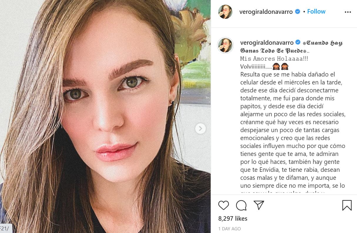 Un día antes, Verónica Giraldo publicó 
<b><a href="https://www.instagram.com/p/CB0WeXtnF21/" target="_blank">esta 'selfie'</a></b> con la que regresó a Instagram después de varios días de ausencia. 
<br>