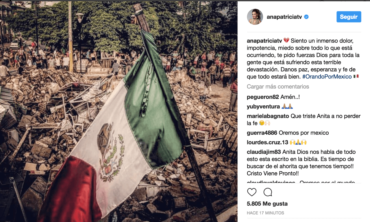 Ana Patricia Gámez, de Despierta América y Mira Quién Baila, pidió paz, esperanza y fe para superar los daños causados por el terremoto en México.