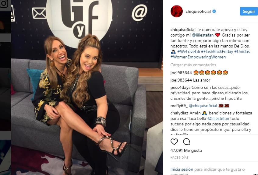 El texto que acompañó la imagen decía: "Te quiero y te apoyo mi Lili Estefan. Gracias por ser tan fuerte y compartir algo tan íntimo con nosotros".
