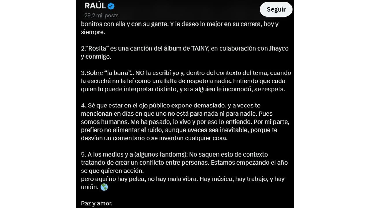 Rauw Alejandro expone su postura sobre la polémica que ha provocado el tema "Rosita".