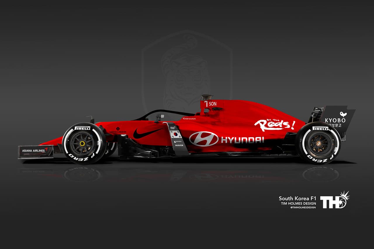 <b>Corea del Sur</b>
<br>Si estos autos en verdad participaran en una carrera, sin duda sería difícil diferencia a algunos a distancia. Este monoplaza en color rojo y el logotipo de Hyundai es la unidad diseñada para Corea del Sur y está basado en el uniforme que usa el equipo este Mundial 2018.
<br>Jugador: N° 7 Son Heungmin (delantero)