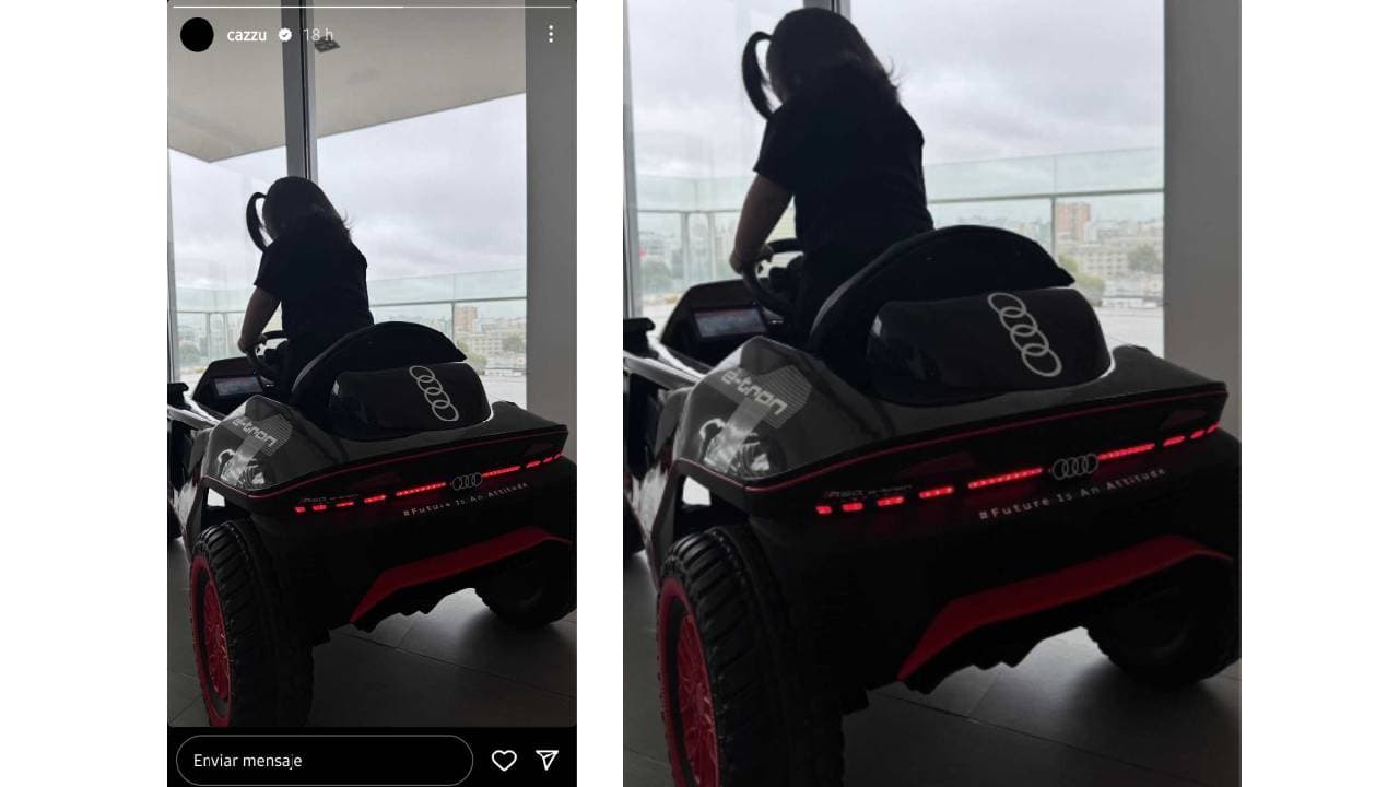 Inti en su lujoso carrito eléctrico Audi.