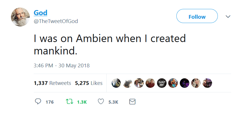 <b>El efecto #Ambien</b>. "Estaba bajo los efectos de Ambien cuando creé la humanidad", dice 
<a href="https://twitter.com/TheTweetOfGod/status/100182220422340608">el tuit del usuario God</a> en uno de los cientos de mensajes que, con la etiqueta #Ambien, responden a las declaraciones de Roseanne.