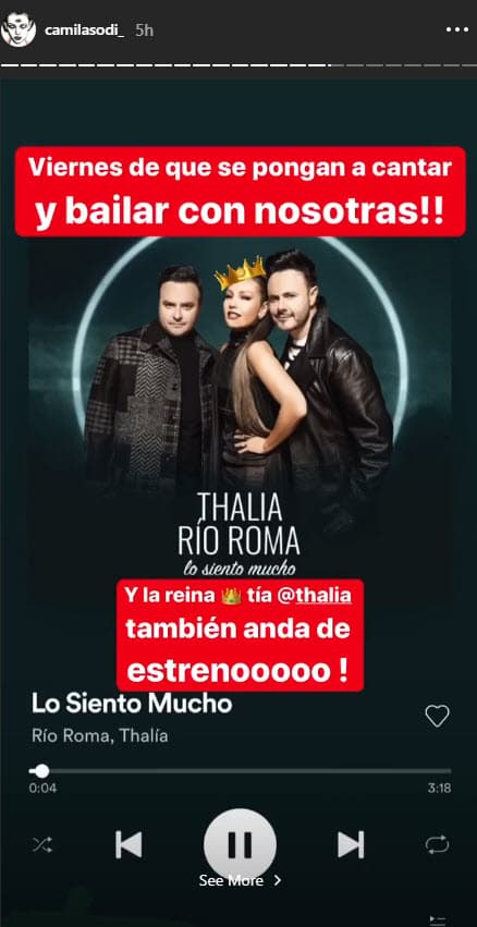 La intérprete de Rubí aprovechó la ocasión para tasmbién promocionar la balada 'Lo siento mucho', de "la reina" 
<b><a href="https://www.univision.com/famosos/en-video-el-momento-exacto-en-que-thalia-se-quemo-con-una-antorcha-y-siguio-sonriendo-video">su tía Thalía</a> </b>y el dueto Río Roma, la cual lanzaron el pasado 27 de febrero.