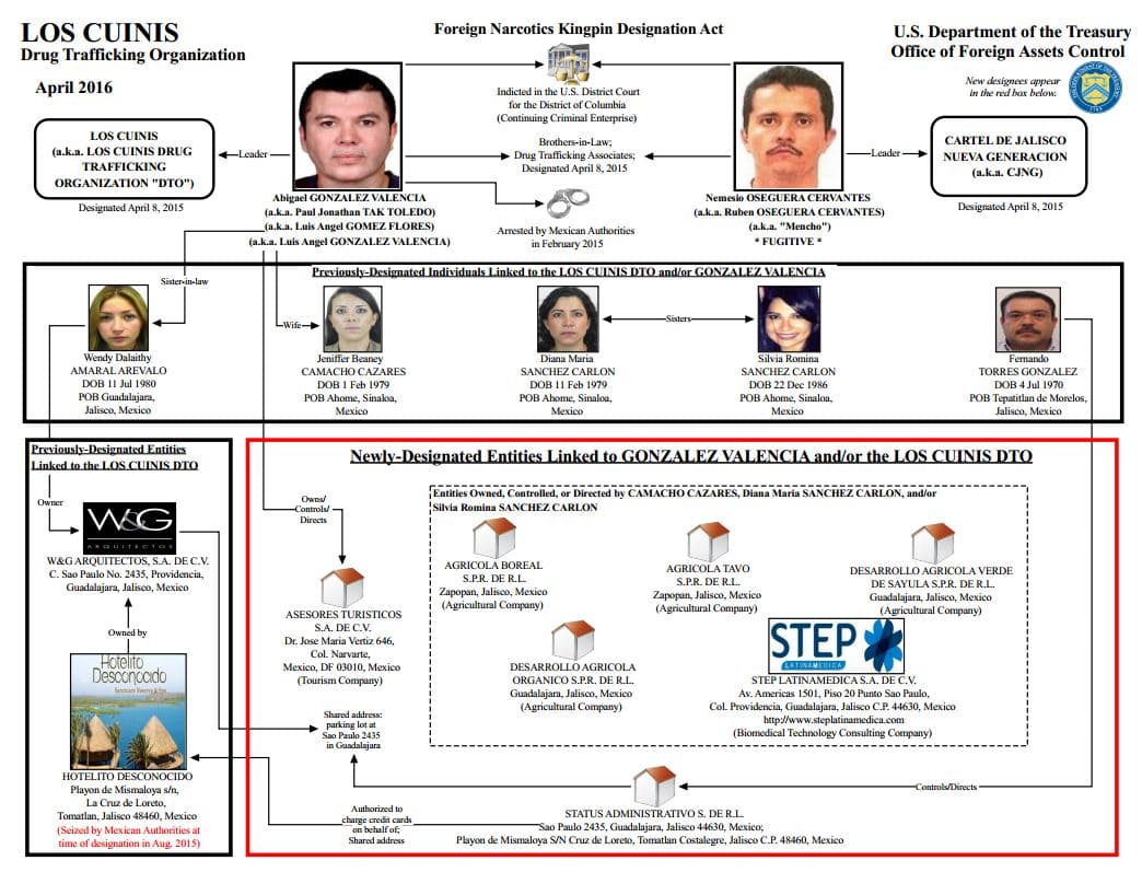 Golpe a los Cuinis: EEUU sanciona siete empresas por sus nexos con el cártel mexicano