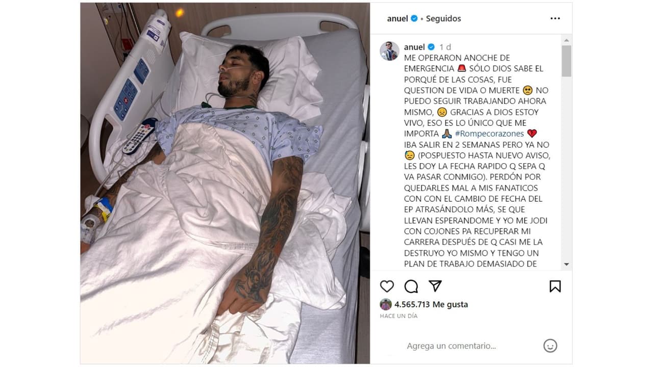 Anuel AA en el hospital tras ser intervenido de emergencia.