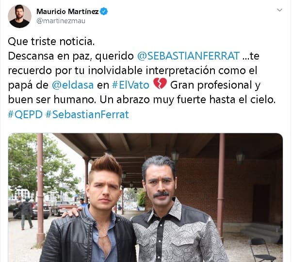 Uno de los primeros famosos que 
<b><a href="https://twitter.com/martinezmau/status/1211420247602929664" target="_blank">se pronunció</a></b> ante la muerte del mexicano fue el actor Mauricio Martínez, protagonista de la serie 'El Vato', en donde compartió créditos con Ferrat: "Te recuerdo por tu inolvidable interpretación como el papá de El Dasa en 'El Vato'. 
<b>Gran profesional</b> y buen ser humano. Un abrazo muy fuerte hasta el cielo".