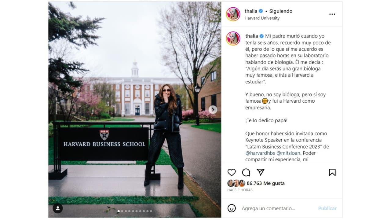 Con este mensaje Thalía dedicó la conferencia que brindó en la Universidad de Harvard a su padre.