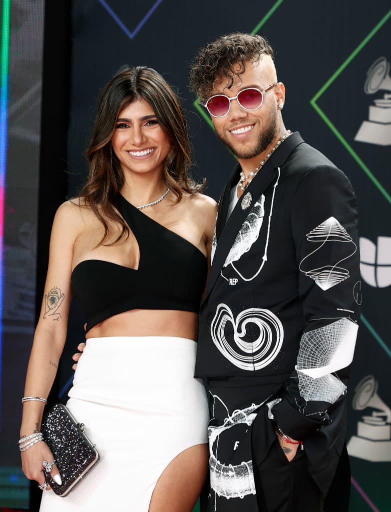 LAS VEGAS, NEVADA - NOVEMBER 18: (L-R) Mia Khalifa and Jhay Cortez attend The 22nd Annual Latin GRAMMY Awards at MGM Grand Garden Arena on November 18, 2021 in Las Vegas, Nevada. (Photo by Arturo Holmes/Getty Images)