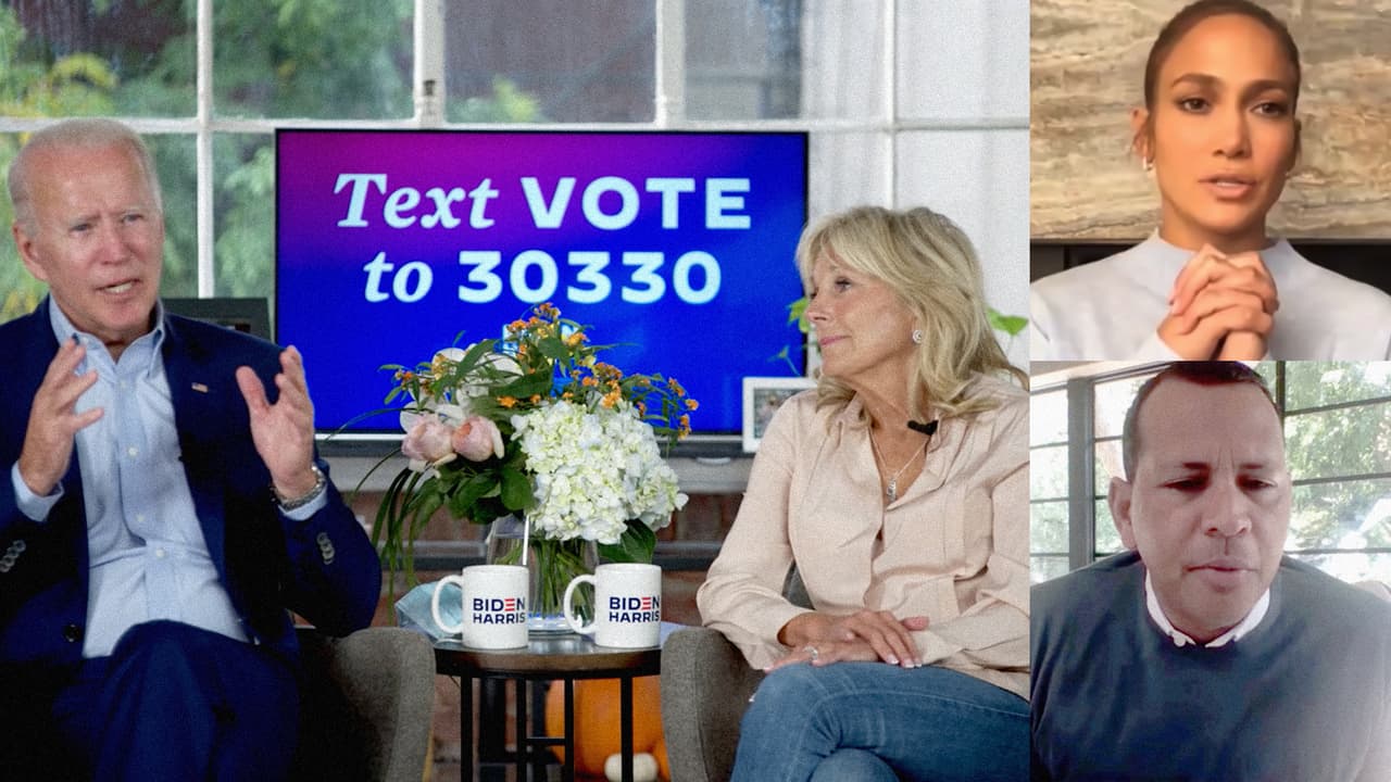 En 2016 la actriz 
<b>Jennifer Lopez</b> manifestó su apoyo a Hillary Clinton en un concierto en Miami. Este año, además de participar en eventos virtuales en favor de Joe Biden, la cantante expresó su afinidad a la candidatura demócrata junto a su esposo, el también latino Alex Rodriguez. Para esto realizaron 
<a href="https://www.youtube.com/watch?feature=youtu.be&v=_28rjvdzEIE&app=desktop"><u>una transmisión del canal de Youtube del exvicepresidente</u></a>.