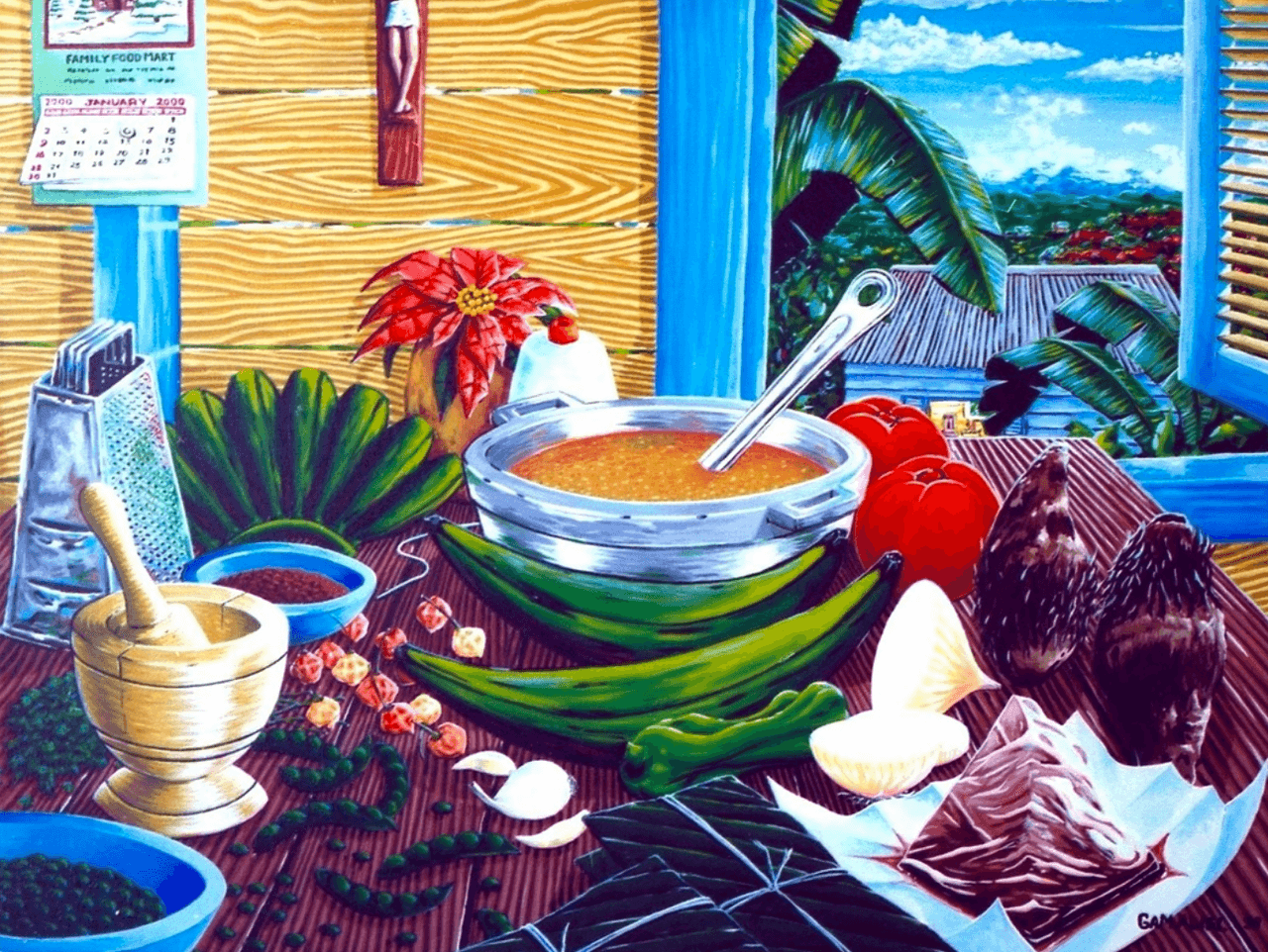 "Haciendo pasteles" se llama este cuadro de Gamaliel Ramírez, que siempre tratoó de recrear las costumbres de la diáspora puertorriqueña.