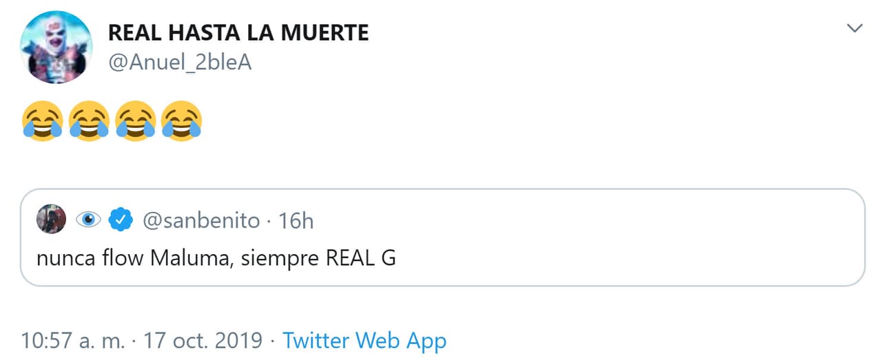 Pero la situación no terminó ahí. Anuel hizo retuit del mensaje del trapero y le agregó emoticonos de carcajadas.