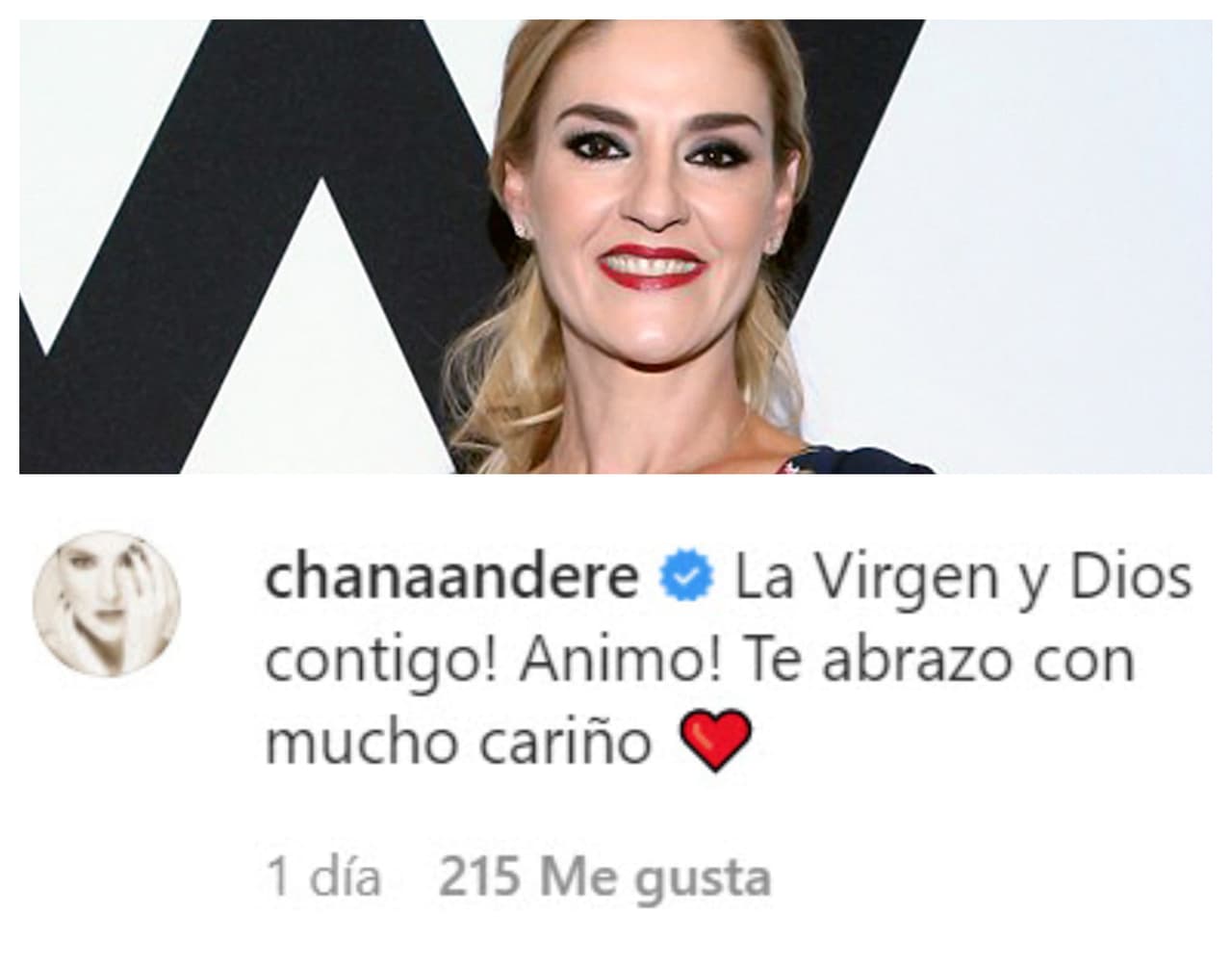 Chantal Andere le hizo saber que "la Virgen y Dios" están con ella y le mandó un "abrazo con mucho cariño". 
<br>