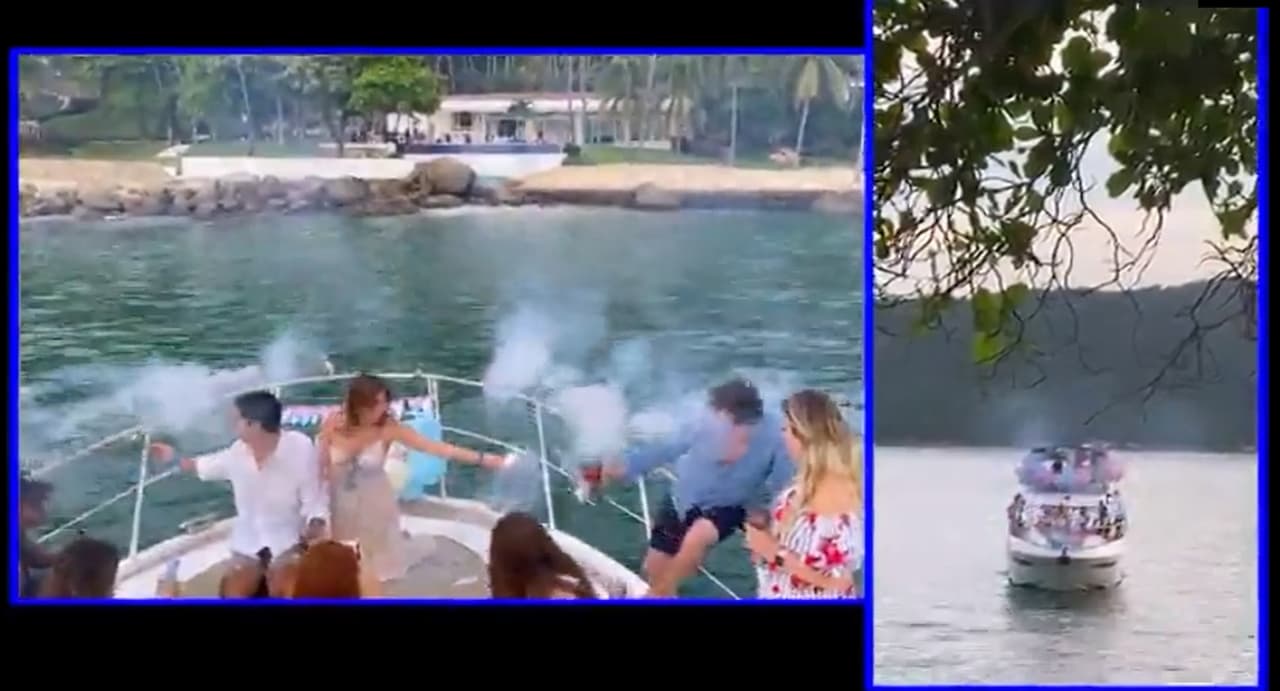 En medio del mar, Andrea y Marco encendieron las velas de revelación de género, las cuales encendieron de color azul. El momento quedó documentado y la presentadora lo publicó en su perfil de Instagram este lunes.