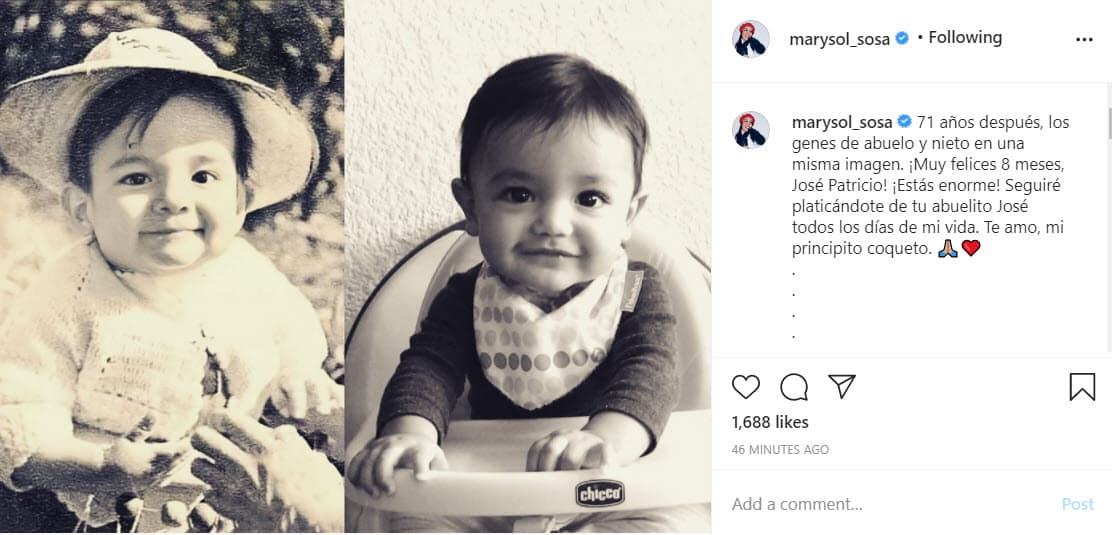 Con una fotografía del pequeño José Patricio, de 8 meses, y otra de José José cuando era solo un bebé, probó que su hijo más pequeño es idéntico al abuelo.