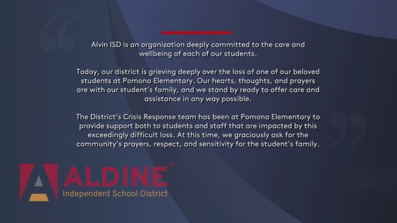 Alvin ISD lamenta la muerte de un estudiante de Pomona Elementary: esto es lo que se sabe