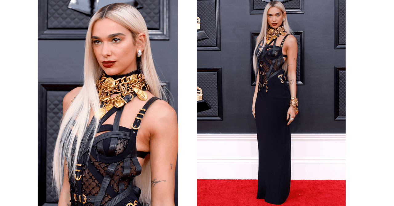 Dua Lipa en la alfombra roja de los Grammy 2022