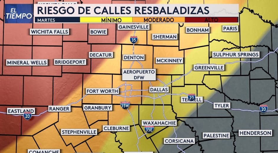 Riesgo de calles y vías resbaladizas por el hielo y las lluvias.
