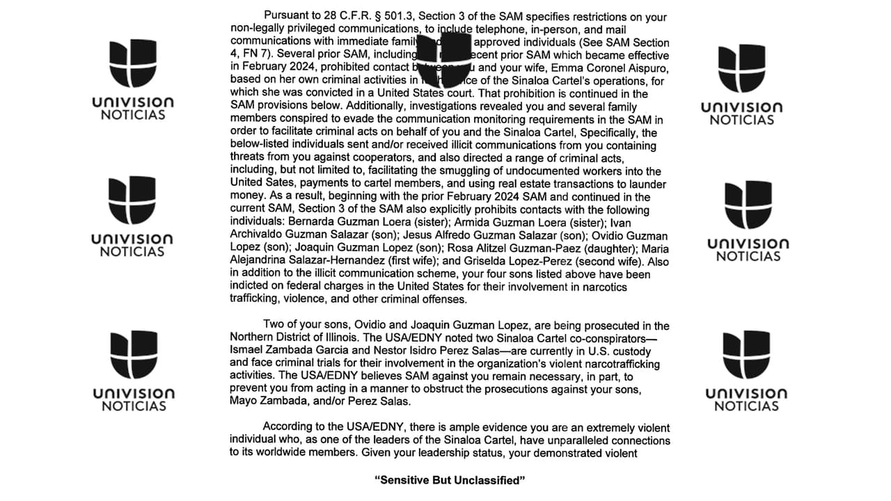 El informe del Buró de Prisiones de EEUU describe que Joaquín 'El Chapo' Guzmán ha enviado mensajes con fines criminales a sus familiares.