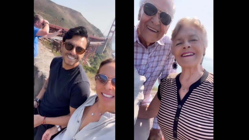 Edgar Bahena posa con sus suegros.