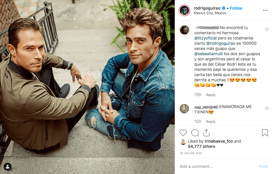 "No encontré tu comentario mi hermosa Litzy, pero es totalmente cierto. Rodrigo Guirao es 100000 más guapo que Sebastián Rulli, los dos son guapos y son argentinos pero al César lo que es del César", compartió una usuaria.