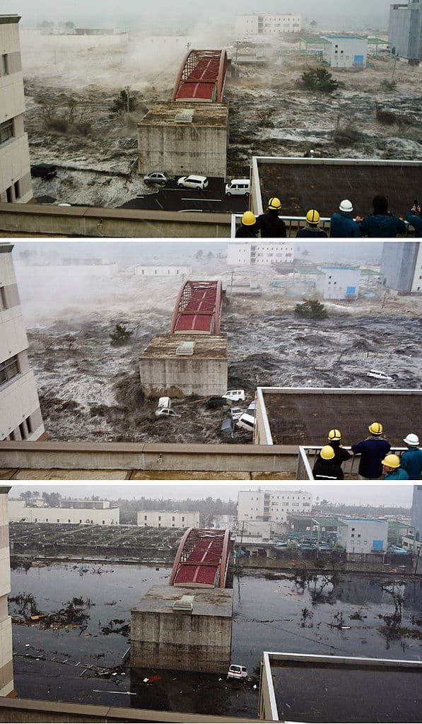 Imagen muestra el antes y depués del maremoto que impactó la ciudad de Sendai en Japón.