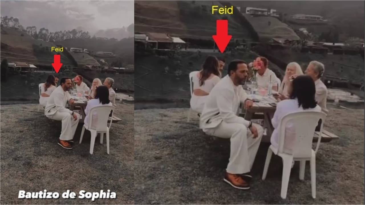 En algunos medios y cuentas de redes sociales circula esta foto que evidencia la presunta asistencia de Feid al bautizo de la sobrina de Karol G.