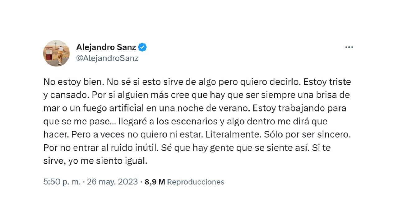 Alejandro Sanz se sinceró con sus millones de seguidores en Twitter.