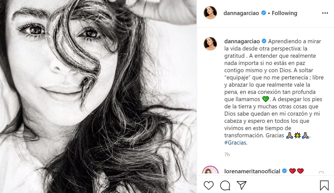 "
<b><a href="https://www.instagram.com/p/CAULixNjM2i/" target="_blank">Aprendiendo a mirar la vida</a></b> desde otra perspectiva: la gratitud", escribió en esa plataforma. 
<br>