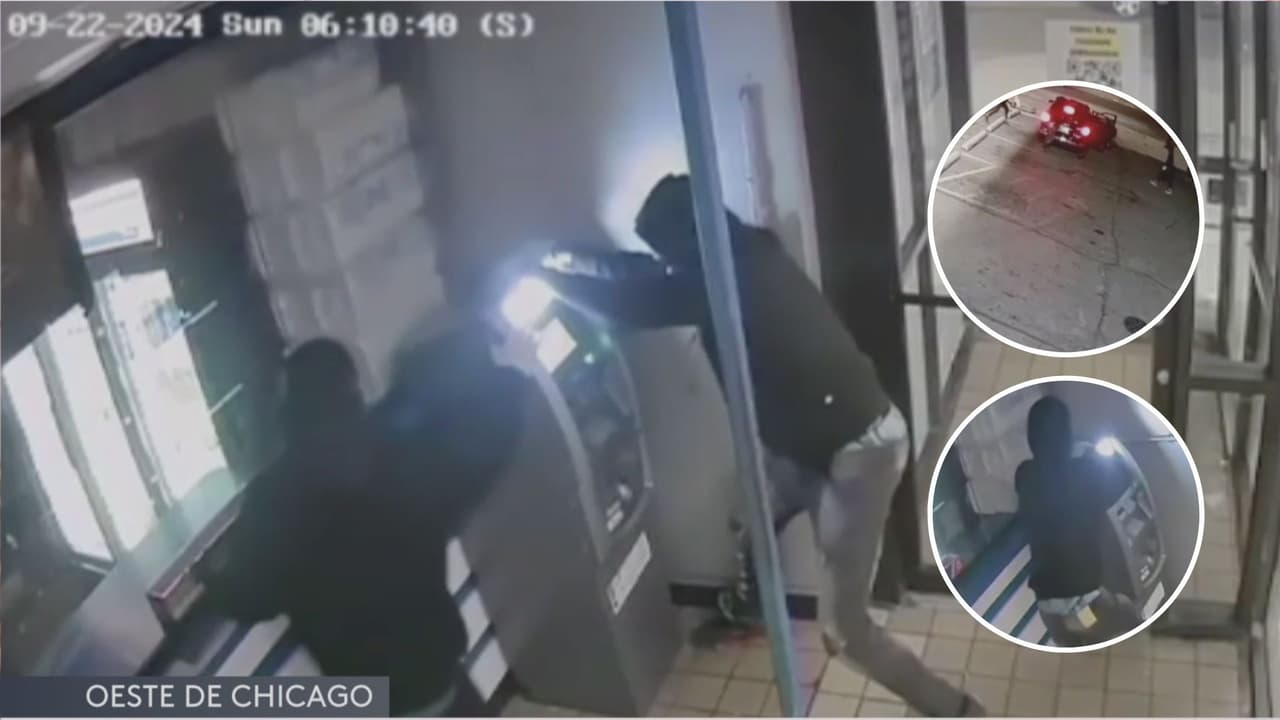 Quedan captados en video: Delincuentes destruyen cajero automático en un vecindario al oeste de Chicago