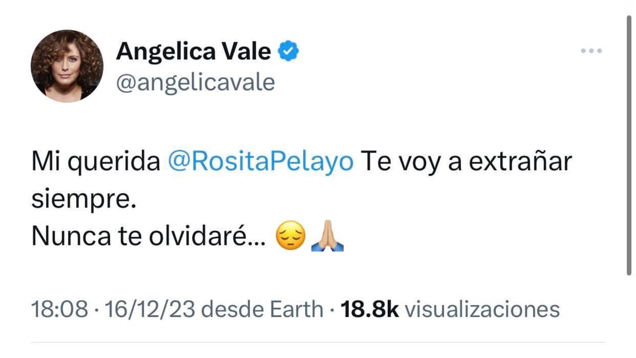 Angélica Vale dijo que "extrañará siempre" a Rosita Pelayo.