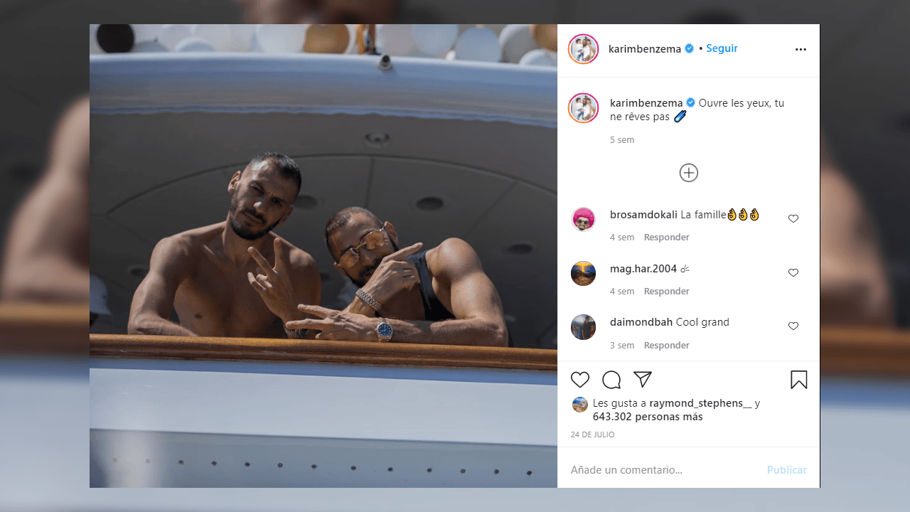 Karim Benzema en un yate