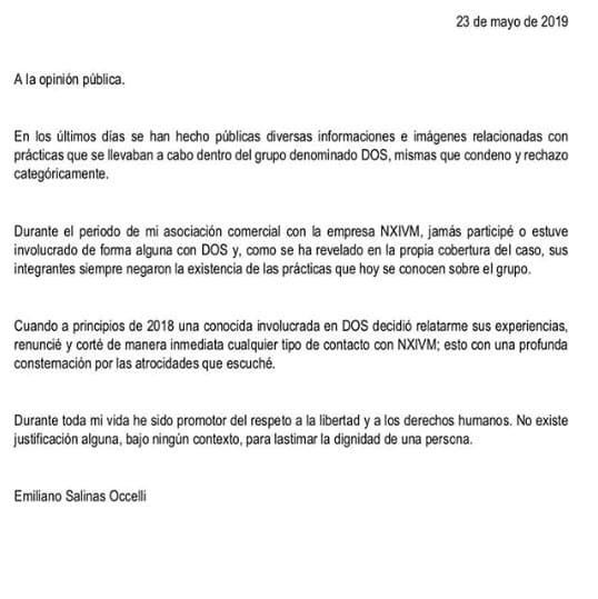 A finales de ese mismo mes, a través de sus historias en Instagram, Ludwika compartió un comunicado que Emiliano había publicado minutos antes en su propia cuenta en la misma red social.