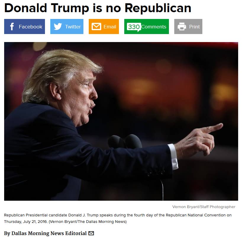 Editorial del periódico 'The Dallas Morning News' contra Trump