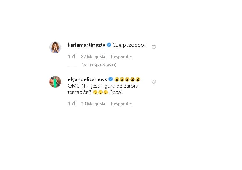 Los comentarios de sus amigas y compañeras de la televisión no se hicieron esperar. Karla y Elyangelica hasta compararon el "cuerpazo" con la figura de la muñeca Barbie.