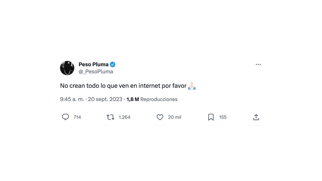 La reacción de Peso Pluma en X.