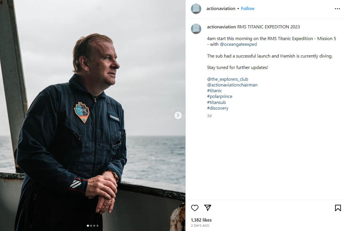 La última publicación de Hamish Harding en Instagram.