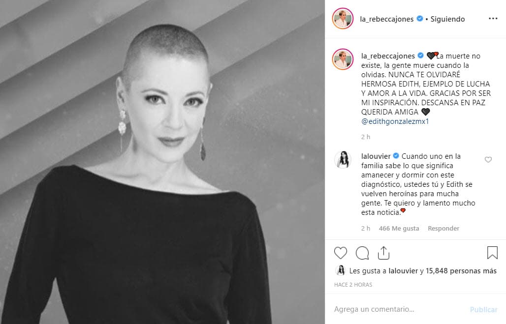 A través de un mensaje y una fotografía publicada en 
<b><a href="https://www.instagram.com/la_rebeccajones/" target="_blank">su cuenta de Instagram</a></b>, Jones se despidió de su amiga.